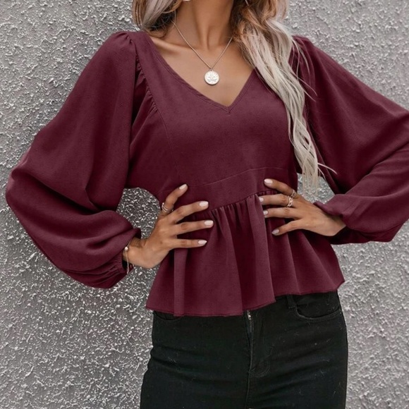 Boho lantern sleeve ruffle hem blouse khaki - Picture 14 of 14